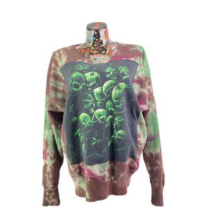Champion Reverse Weave Neon Skull Tie Dye Sweatshirt XXL Fused T Shirt OOAK